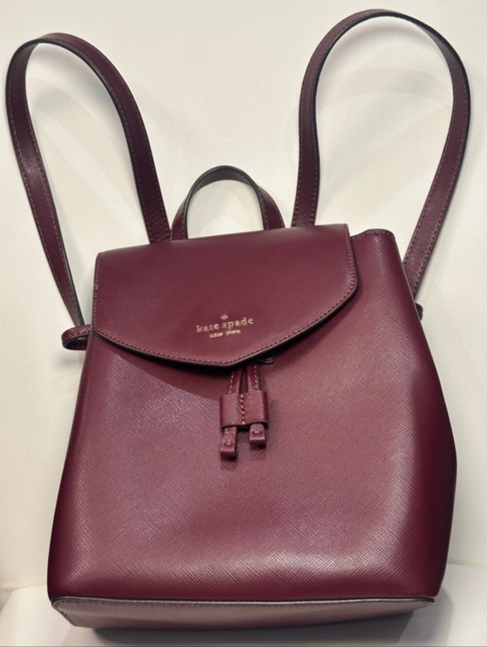 Kate Spade Lizzie Medium Flap Dark Cherry Saffano Leather backpack GUC
